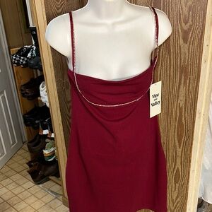 Vine and Valley Backless Cowl Neck Mini Dress in Burgundy